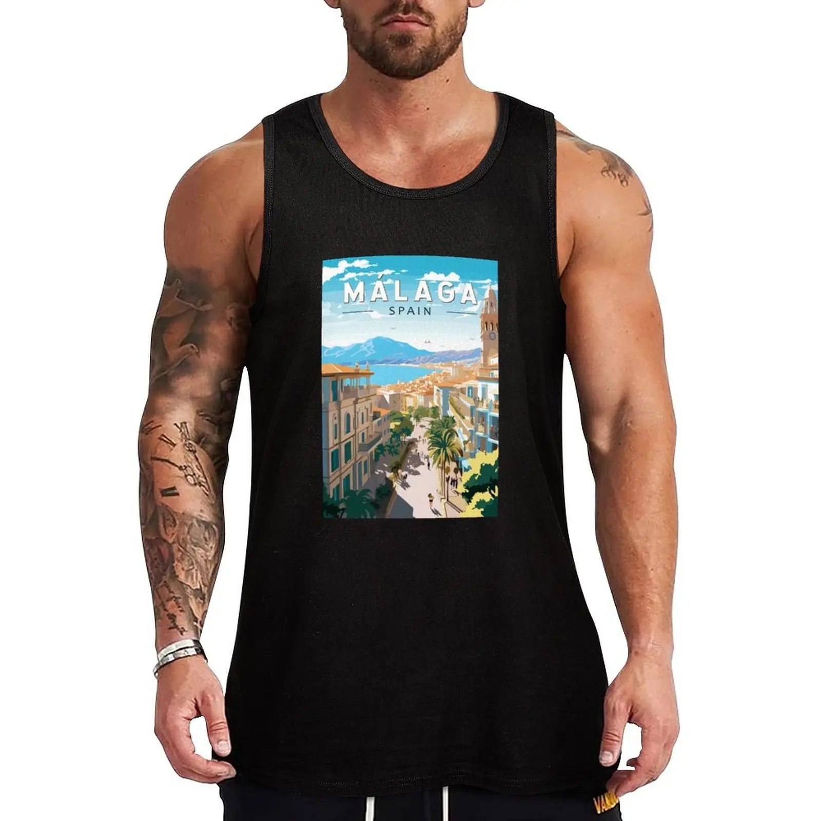 Malaga Spain Travel Art Vintage Tank Top Basic Sleeveless T Shirt Soft Cotton Casual Tank Top