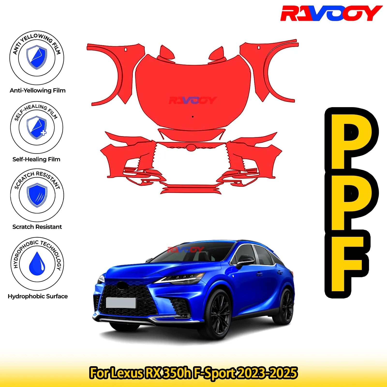 

For Lexus RX 350h F-Sport 2023-2025 Glossy Matte Black Precut front PPF Kit Paint Protection Film