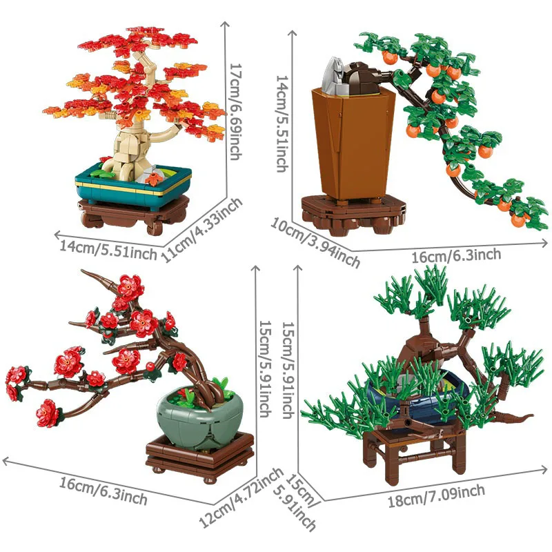 SEMBO Ewige Blumen-Bonsai-Bäume, Bausteine, MOC, Ahorn, Kumquat, Begonie, Kiefer, Topfpflanzen, Modellspielzeug, Heimdekoration, Weihnachtsgeschenk – Detail 10
