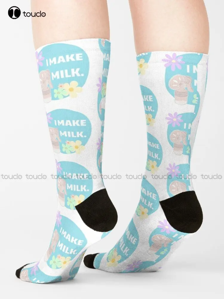 I Make Milk Socks White Soccer Socks Personalized Custom Unisex Adult Teen Youth Socks Street Skateboard Socks Custom Gift Funny