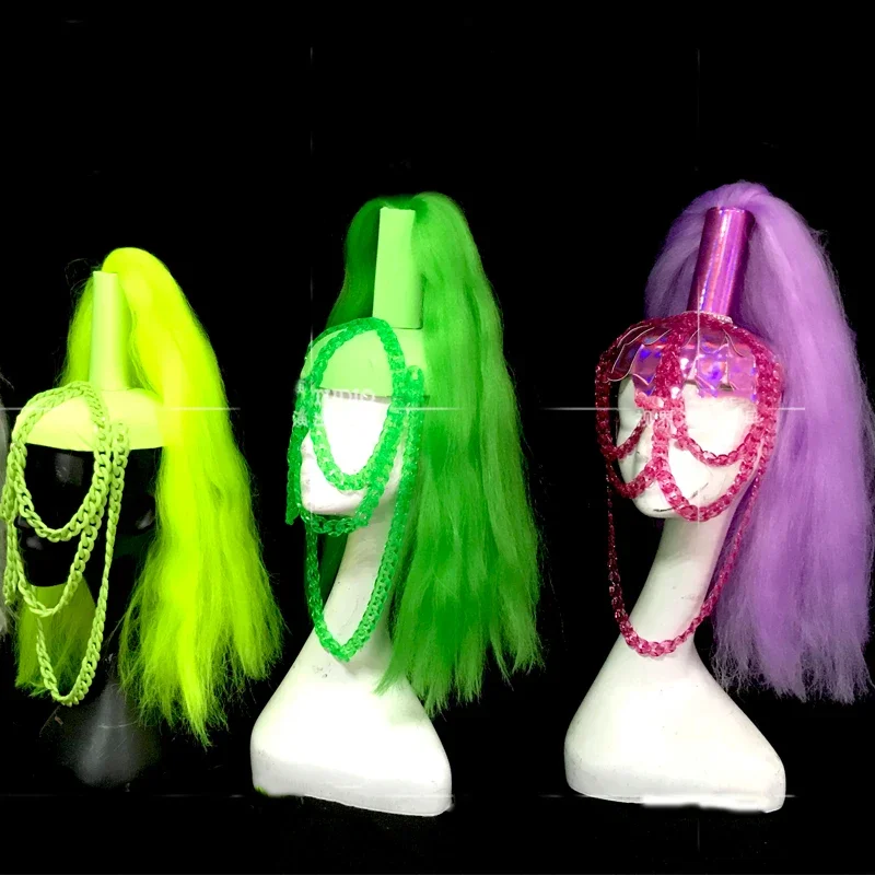 Accesorios de escenario de bailarina de club nocturno para mujer, cadena de Color fluorescente, pelucas para Cosplay, disfraz de Drag Queen, traje Rave XS2939