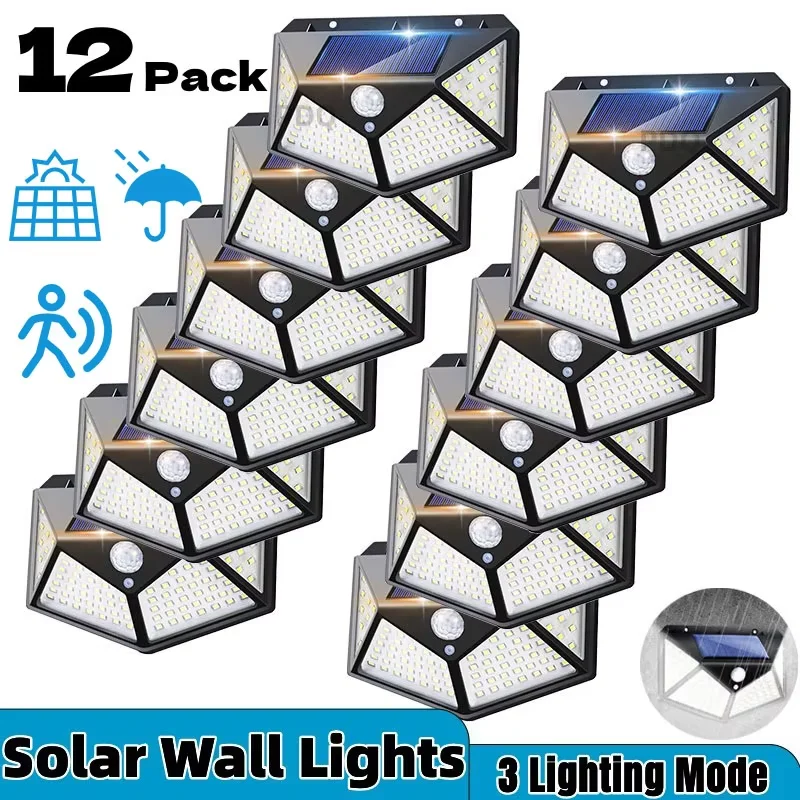 Solar Lights Outdoor Waterproof, Motion Sensor Wall Lamp, 100 LED Street Light, for Garden Porch Yard Garage Patio 1-12 Pack