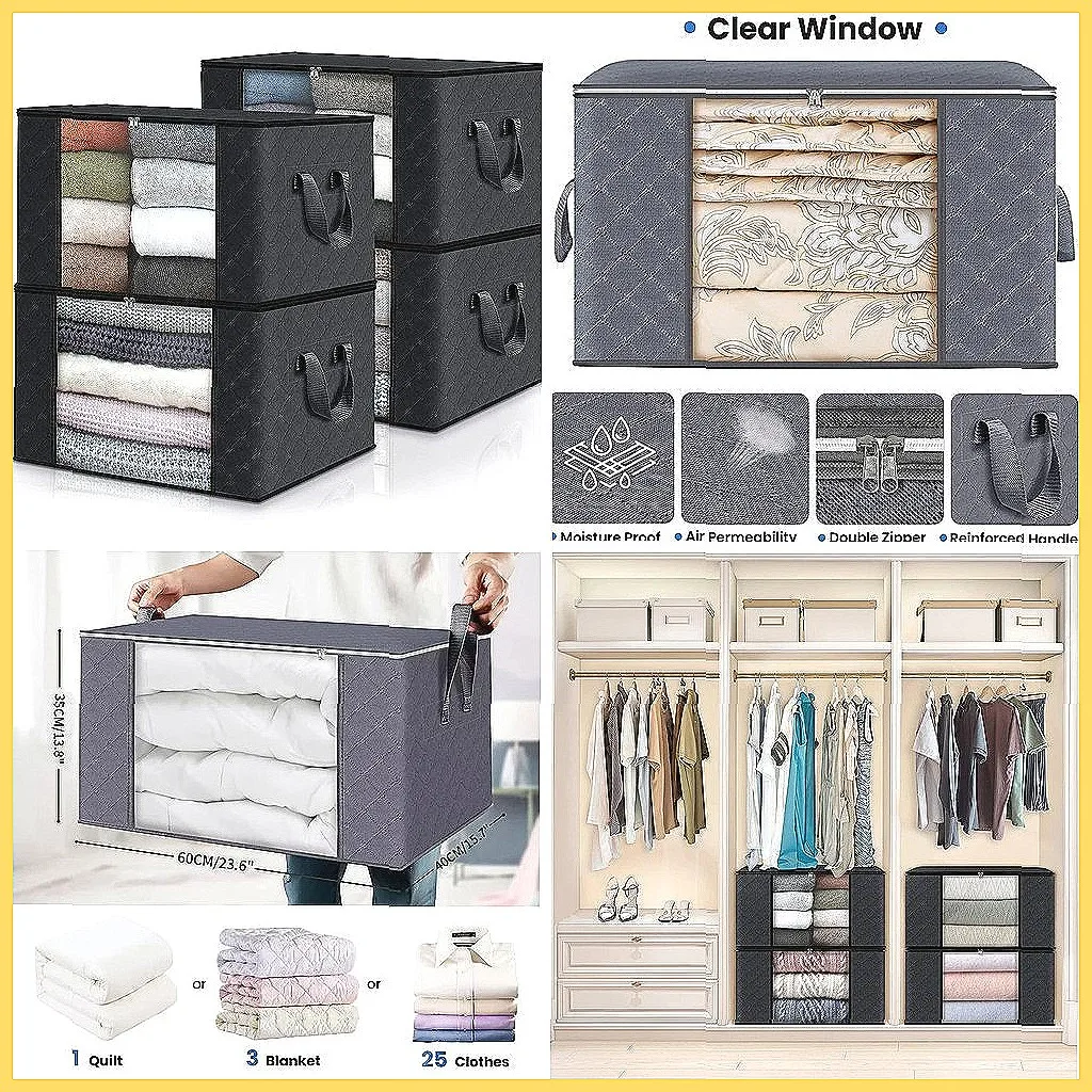 Große, faltbare Aufbewahrungstaschen für Kleidung und Decken, Schrank-Organizer für das Schlafzimmer (72 Zeichen)