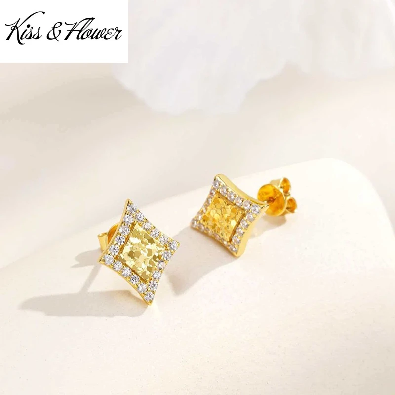 

KISS&FLOWER 24KT Gold Shiny Stud Earrings For Women Wedding Party Birthday Christmas Bride Mother Girlfriend Ladies Gifts ER554