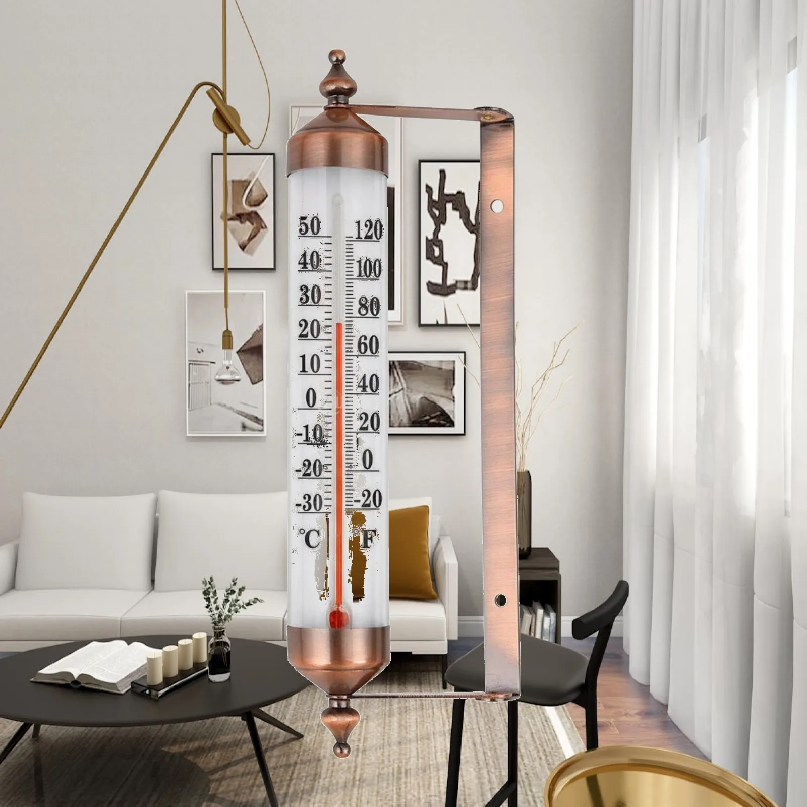 Glass Tube Garden Thermometer No Required Analog Outdoor Thermometer Mechanical Temperature Gauge for Indoor, Greenhouse, Patio