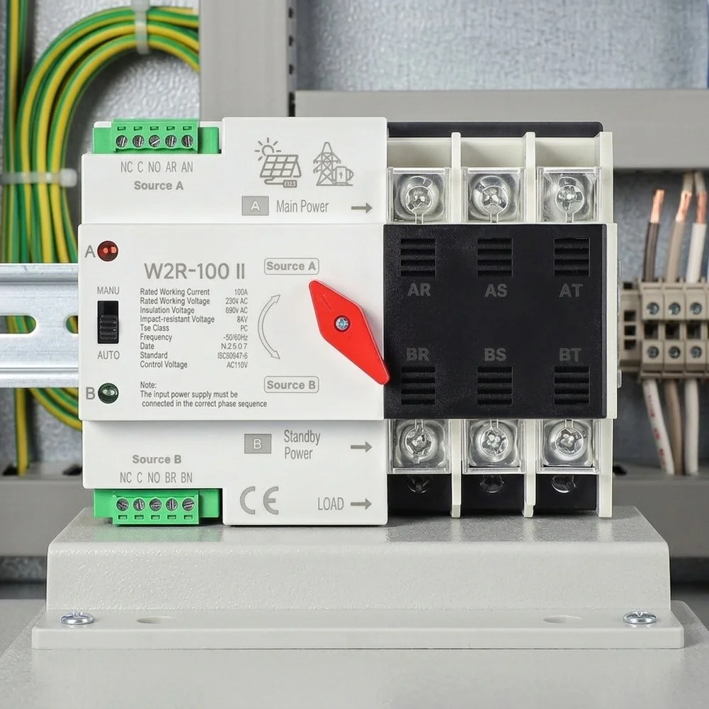 3P 100A 110V Dual Power Transfer Switch Manual/Auto Mode, Overvoltage & Undervoltage Protection For Solar System