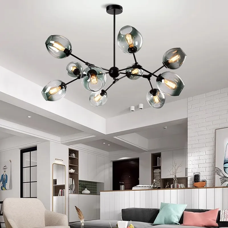 

Nordic Chandelier Living Dining Room Colorful Glass Lampshade Lighting Modern Designer Creative Bedroom Molecular Chandeliers