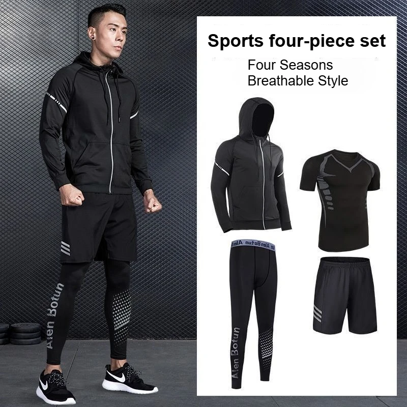 

Men's Four - piece Sports Clothing Set: Breathable & Durable Sportswear for Running, Training, and Gym Workouts
