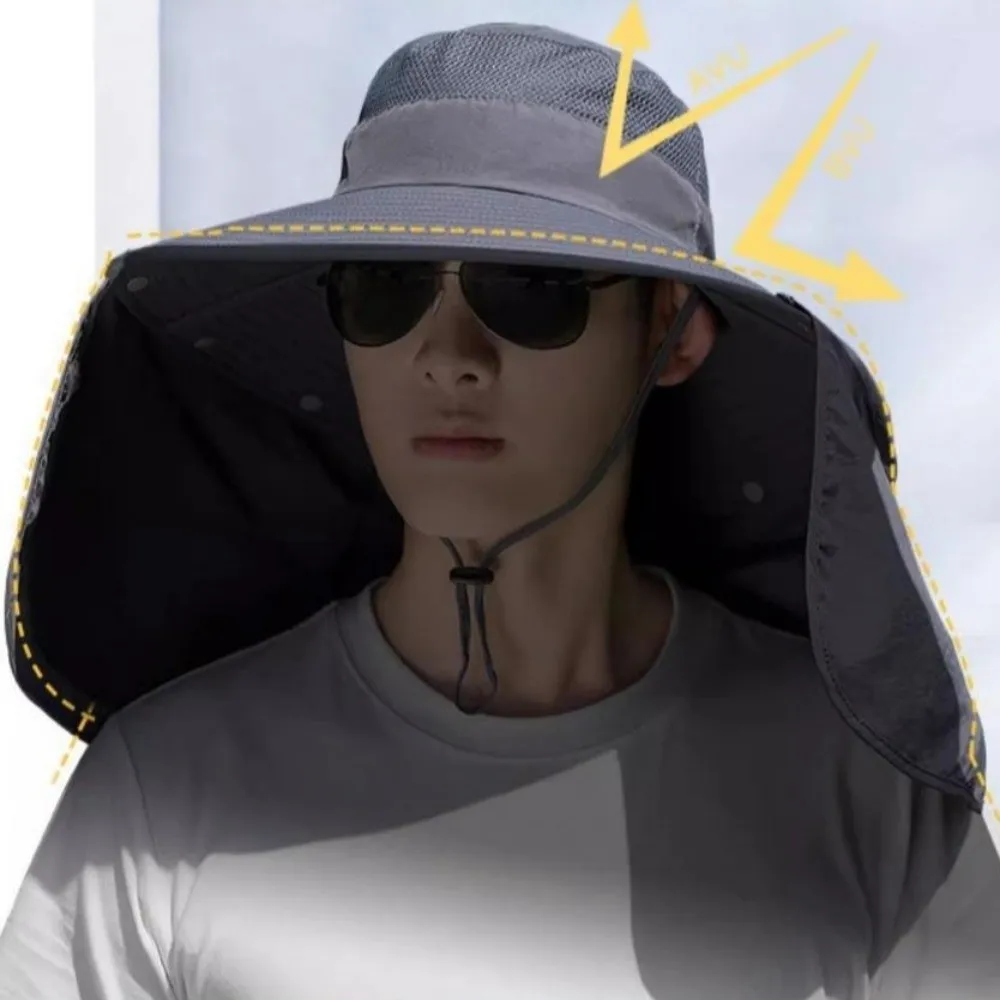 

Дышащая тканевая мужская шляпа от солнца с широкими полями, защитой шеи, женская кепка-козырек со съемным шарфом-шарфом, летняя панама для женщин