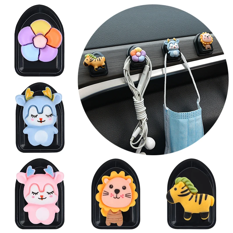 1Pc Mini Cartoon Cute Car Hooks Organizer Portable Car Instrument Panel Seat Back Holder Stand Bracket Auto Interior Accessories