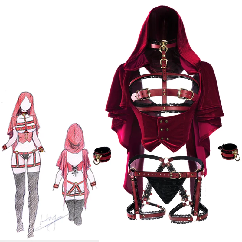 Magic Little Red Riding Hood Cosplay Costume Red Dress Photo Suit Secret Sexy Anime Outfits Tight Cloth Women Halloween Uniform