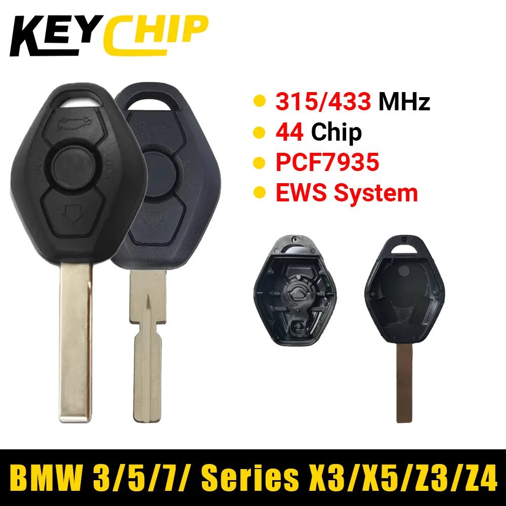 KeyChip 3 кнопки бесключевого доступа, автомобильный дистанционный ключ PCF7935 44 чип 315/433 МГц для BMW 3/5/7 серии X3 X5 Z3 Z4 2018-2010