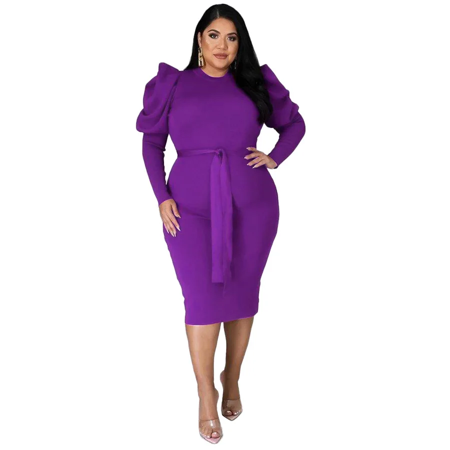 Imagem -06 - Wsfec-womens Long Sleeve Bodycon Midi Dress Monocromático Elegante Bandagem Negócios Sexy Tamanho Grande Outono Atacado Outono L4xl