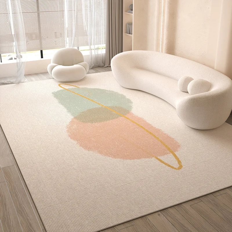 VIKAMA Sage Peach Blob Yellow Orbit Line Rug Soft Flannel Non Slip Washable Area Carpet for Living Room Bedroom Modern Decor
