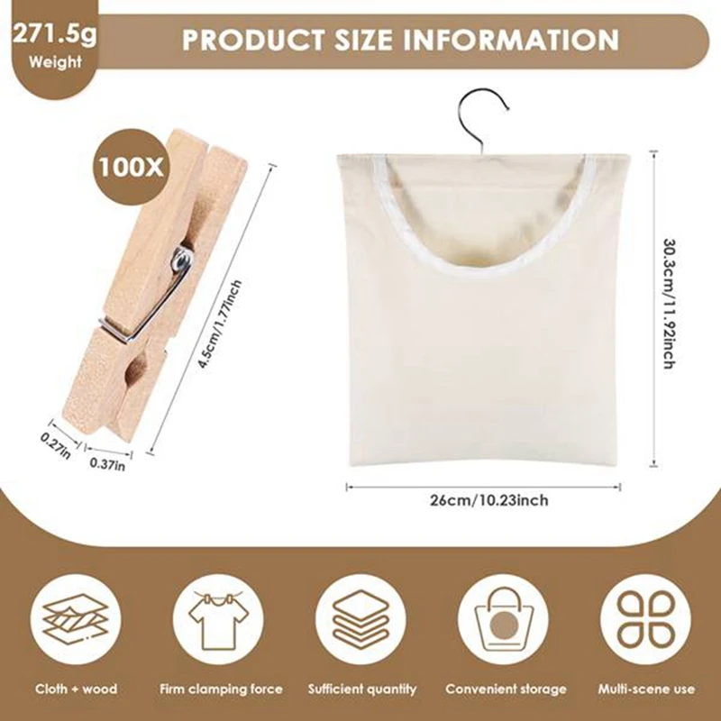 ABBN-Borsa per mollette per bucato a mano, borsa per appendiabiti per mollette in tela semichiusa, organizer per riporre oggetti da appendere per bucato