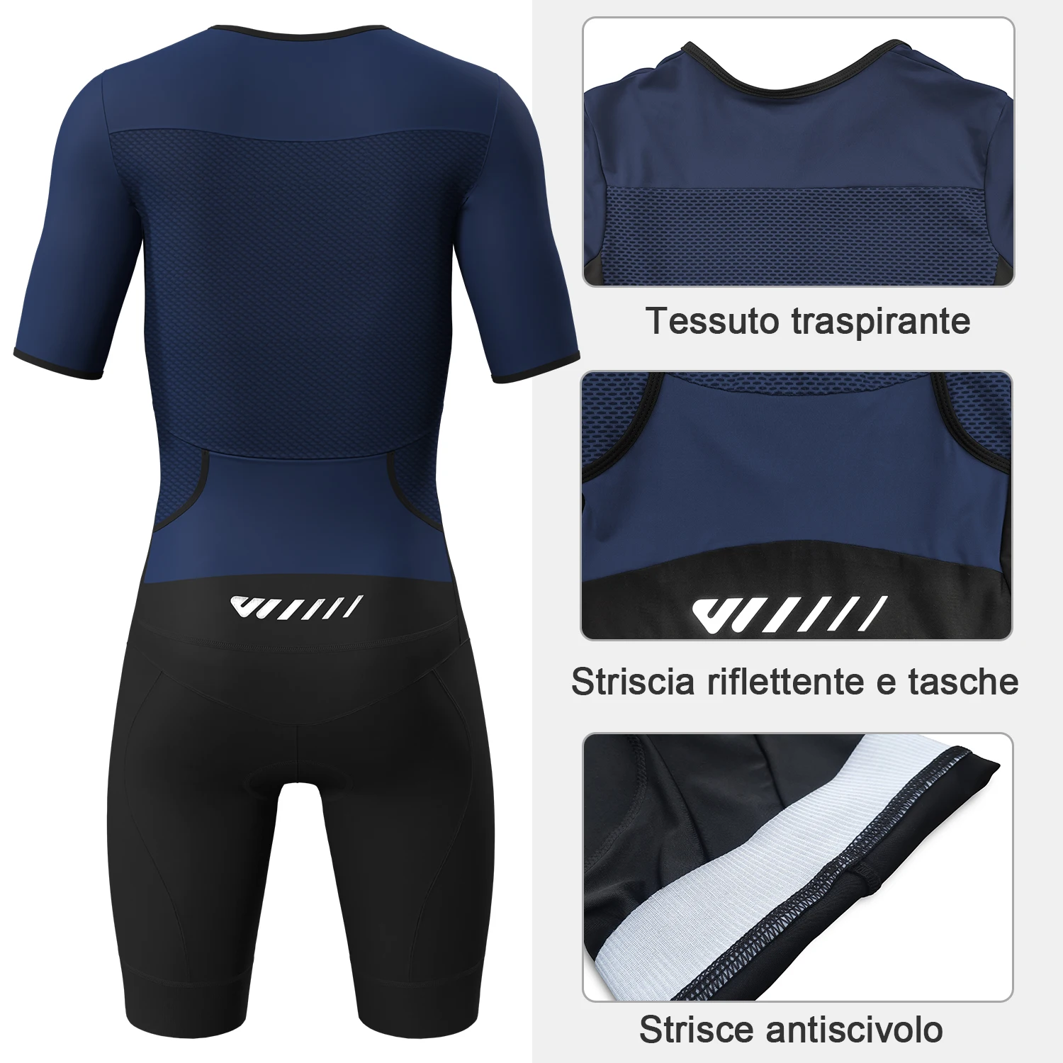 بدلة الترياتلون من Welbike Boyfriend Style Triathlon، بدلة ثلاثية الأكمام قصيرة للسباحة والجري مع وسادة الروبيان وجيوب #2