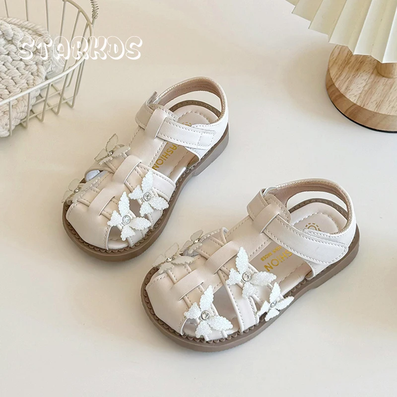 Sandalias de mariposa con purpurina para niñas, zapatos romanos de banda estrecha, diseño de marca, brillantes, correa de diamantes de imitación,