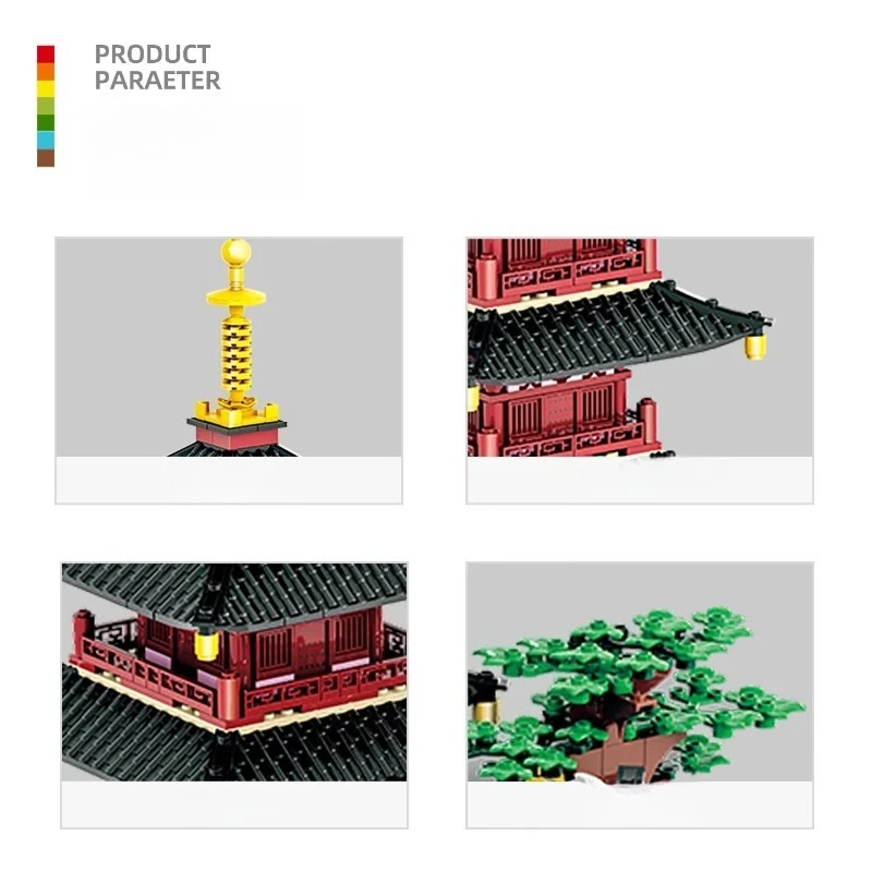 SEMBO Suzhou Hanshan Tempel bouwstenen met de hand geassembleerd architectonisch model in oude stijl Pompen pagode speelgoed ornamenten geschenken