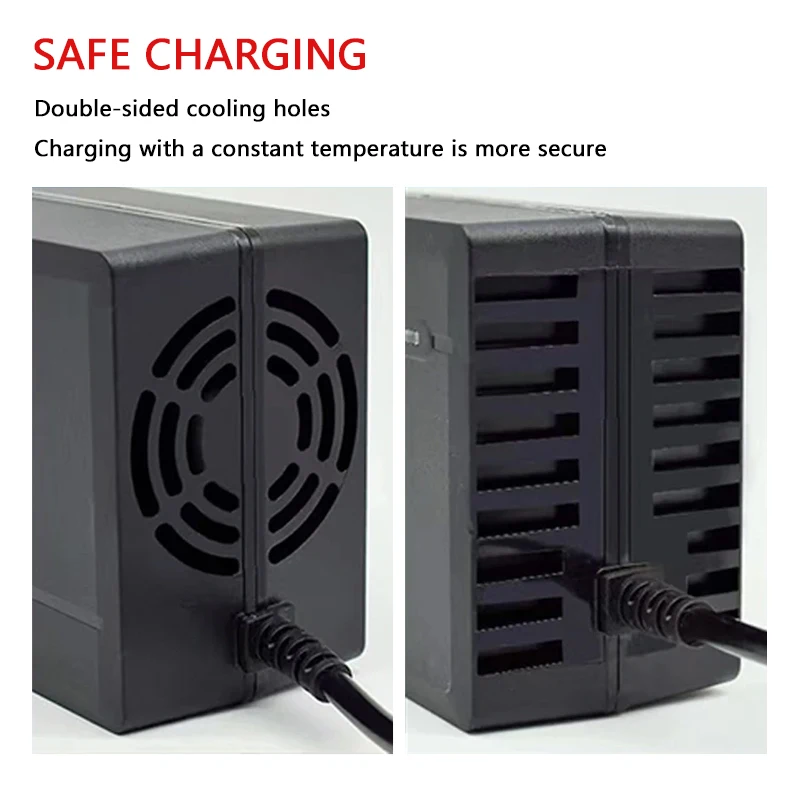 Nabíječka lithiových baterií 42V 54,6V 58,8V 67,2V 84V 2A 3A 5A, inteligentní integrovaný obvod, rychlé chlazení ventilátorem, pro elektrický skútr 36V-72V, certifikace CE - náhled 3