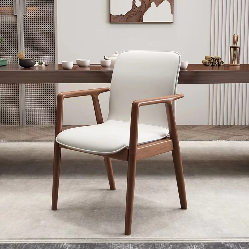 Silla de comedor moderna de madera maciza, sillón de cuero con respaldo para café, oficina, hogar, restaurante, moda de lujo