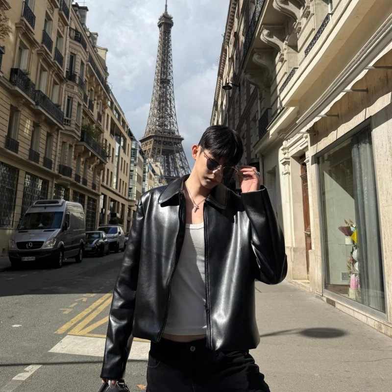 

Cleanfit Bla Leather Jaet Men's ort Motorcycle Sle Faionable Pad oulder Jaet Anti-Static Treaent Tour Suitable