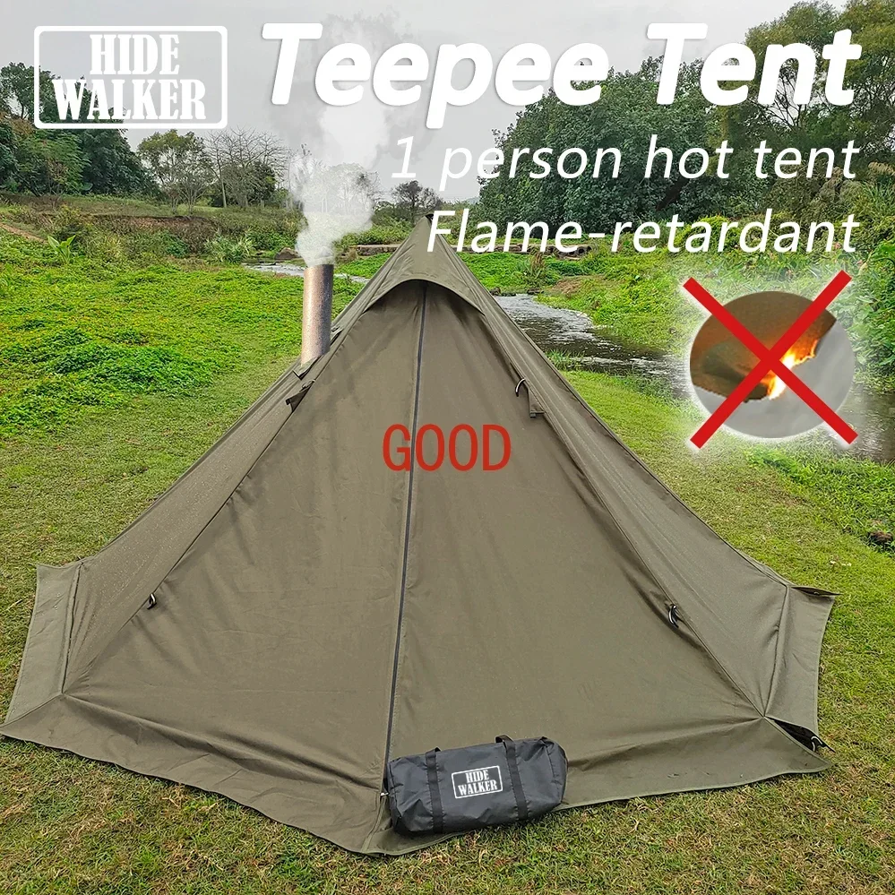 TAO Flame-retardant Pyramid Hot Tent Outdoor Camping Waterproof Teepee Tent 1 Person Tipi Tent Winter Stove