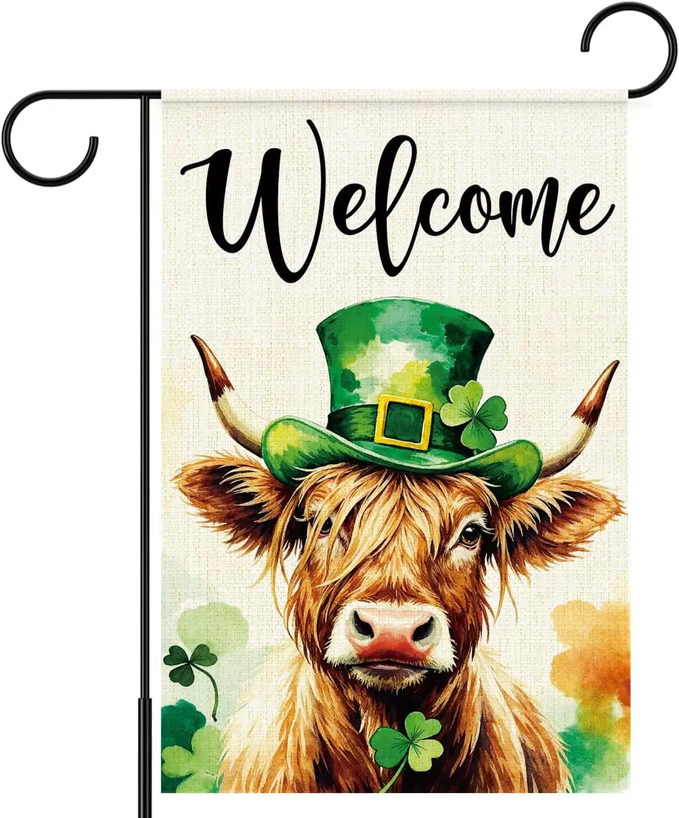 Welcome St. Patrick's Day Garden Flag,Funny Highland Cow Yard Flag for Outside,St. Patrick's Day Garden Yard Outdoor LLX PPM