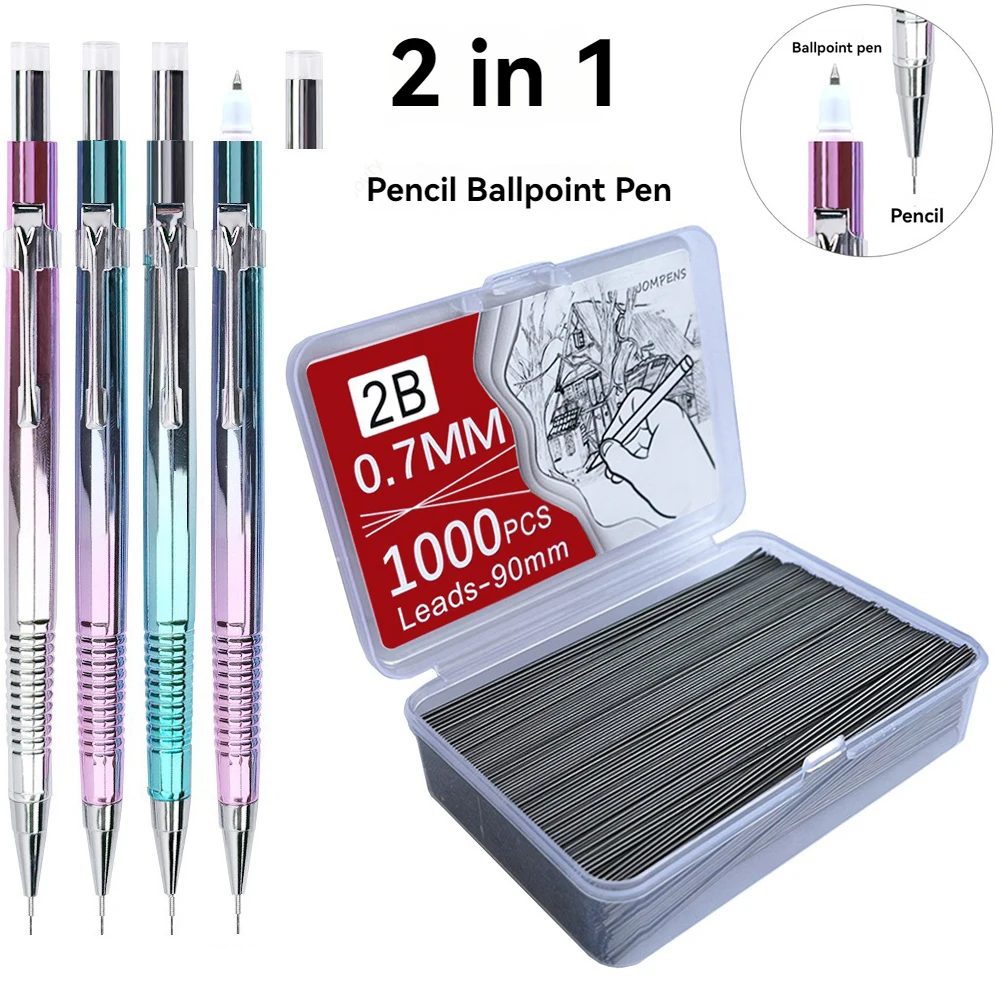

3 + 1000 шт. набор механических карандашей 0,5/0,7/0,9 мм со свинцовым стержнем для письма, эскизов, рисования, живописи, школьных автоматических карандашей
