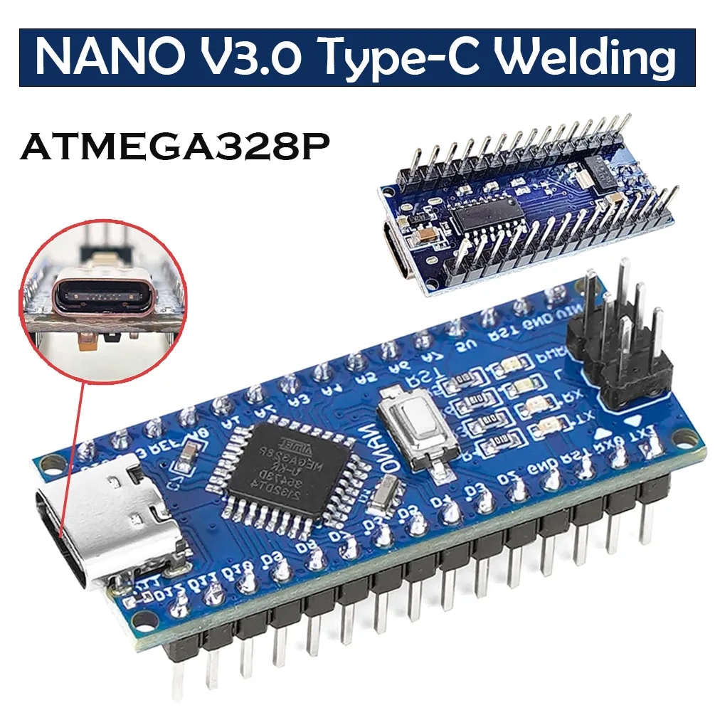 Arduino Nano Type-C 3.0 Board with CH340 Chip ATMEGA328P Microcontroller,16Mhz Preloaded Bootloader Compatible Development Board