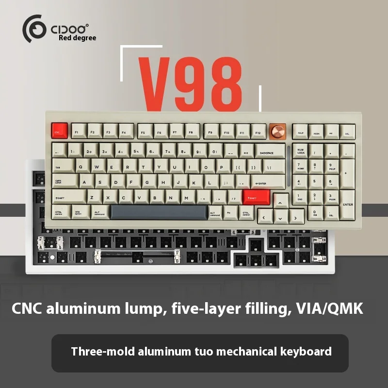 Imagem -02 - Cidoo V98 Teclado Mecânico com Botão sem Fio Três Modos Liga de Alumínio Personalizado Rgb Teclado Hot Swap para Presentes Gamer