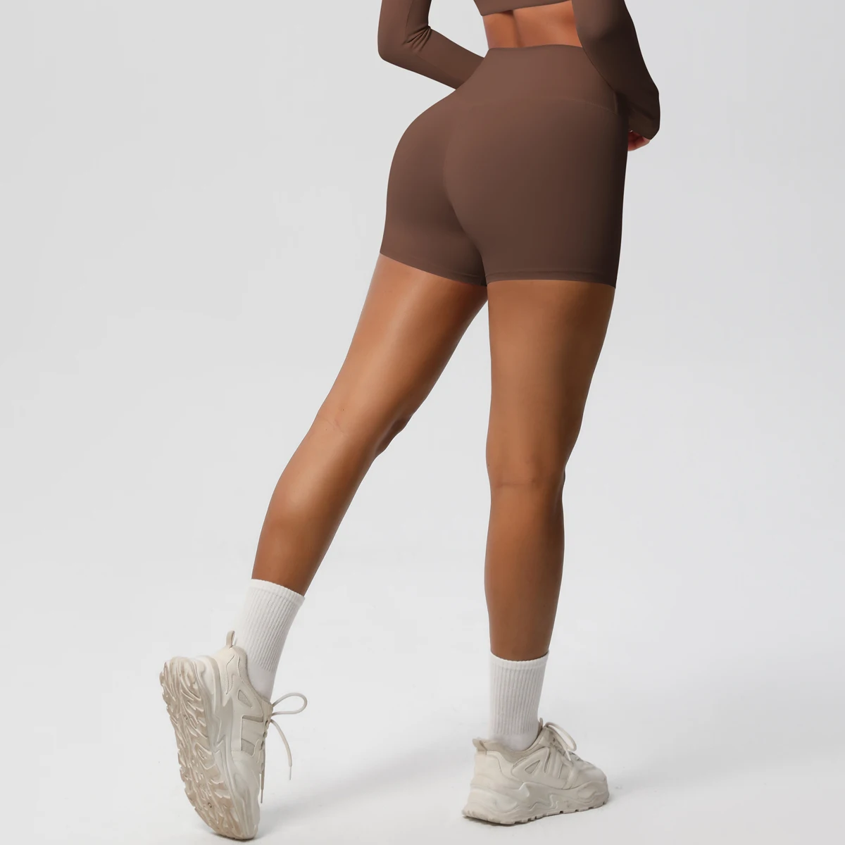 Damen-Sportshorts, Yoga-Shorts, nacktes Gefühl, hohe Taille, Yoga-Shorts, Push-Up, Fitness-Leggings, Bauchkontrolle, Yoga, schmale Shorts – Detail 6