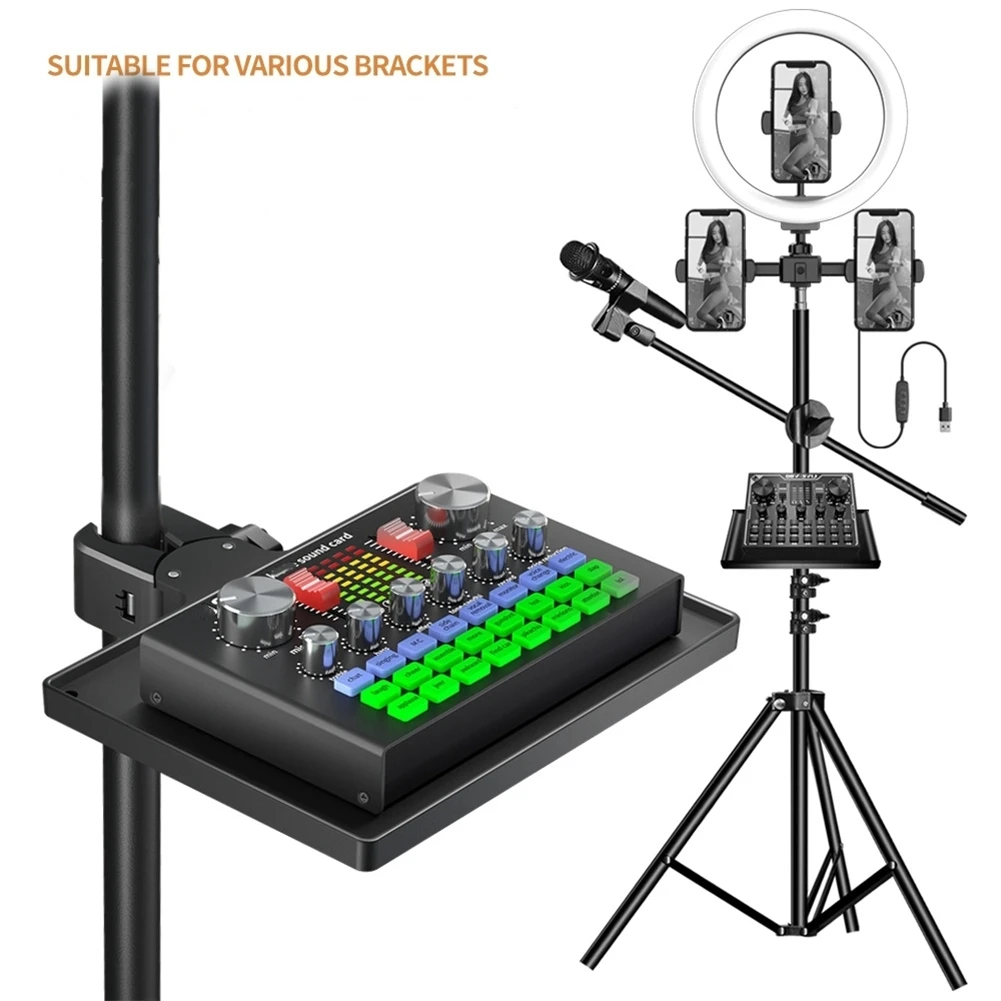 Sound Card Tray With Mobile Ph Clip For Microph Stand Live Tripod Bracket