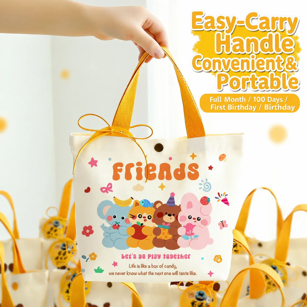 Japanese Kawaii Printed Tote Bag Small Cartoon Animal Lunch Purse Casual Portable Picnic Food Storage Handbag for School Office