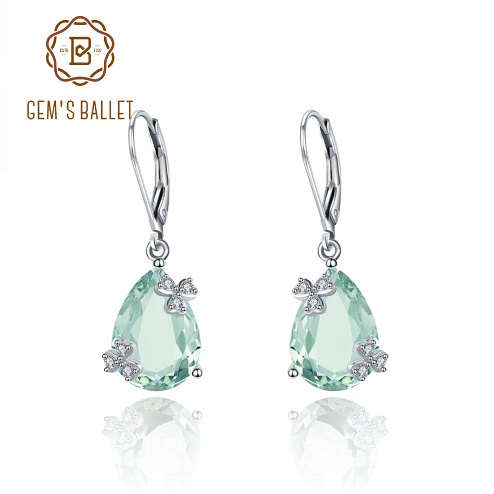 

Gem's Ballet Real 925 Sterling Silver Earrings For Women Jewelry 2022 Green Amethyst Gemstone Luxury Water Drop Ear Dangler