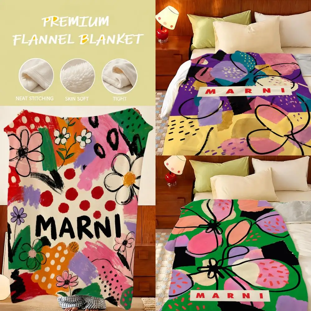Brand MARNI Throw Plush Flannel Throw Blanket, Sofa Bed Travel Picnic Home Textile Decor