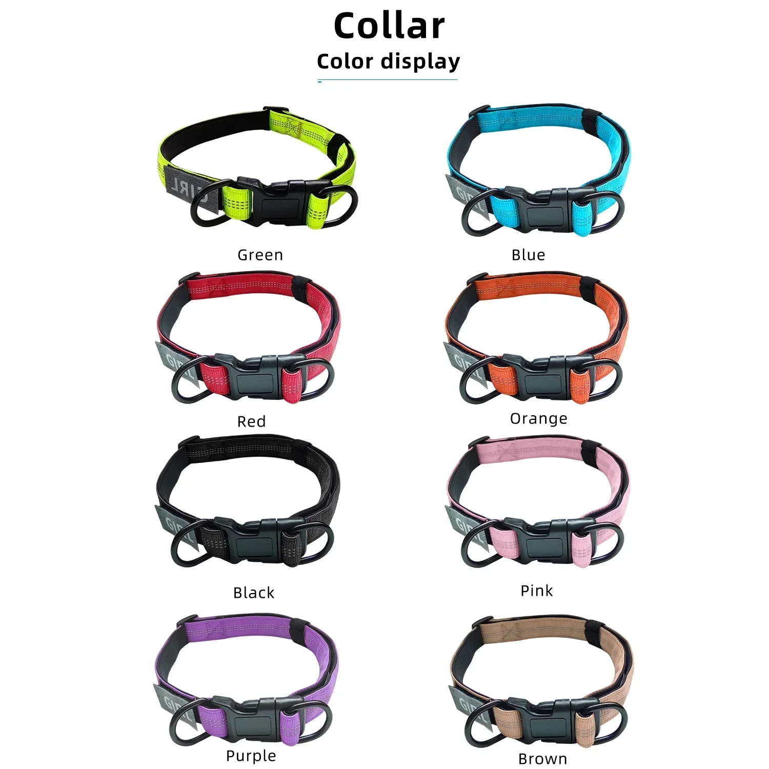 Reflective Dog Collar,Soft Neoprene Padded Breathable Nylon Pet Collar Adjustable for Large Dogs with Double D ring