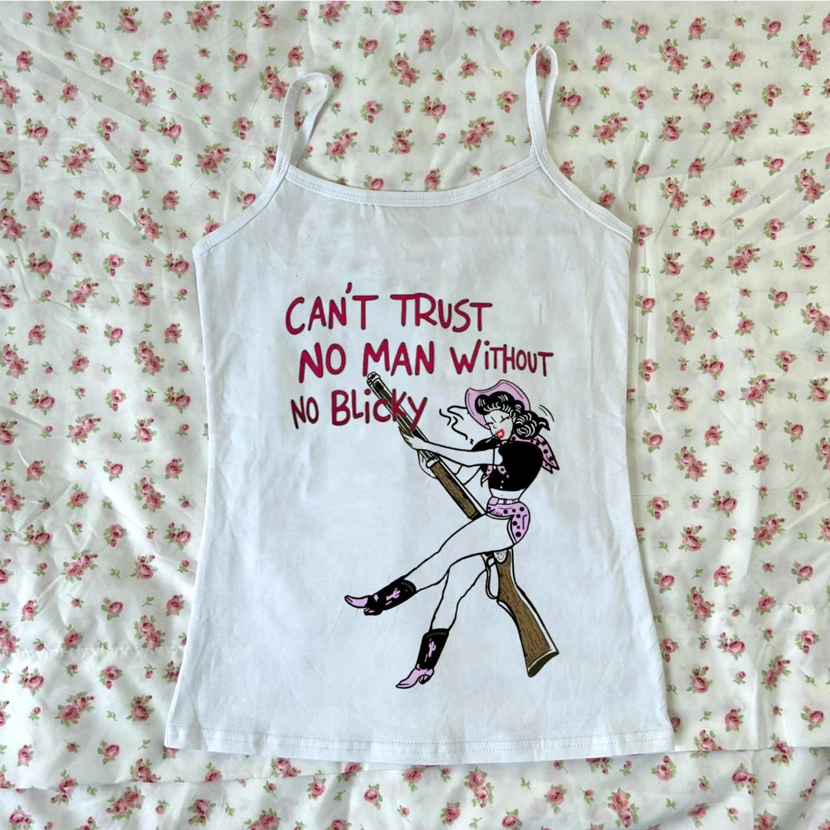 2000s punk anime patterned vest baby T-shirt retro gothic clothing women's tight fitting streetwear Y2k top Emo crop top