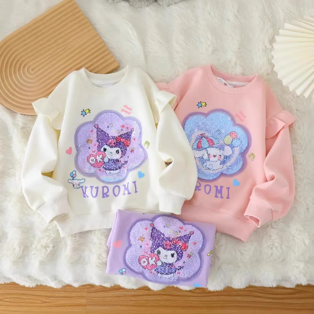 

Sanrio Cinnamoroll Kuromi Sweatshirt Children Sequins Pattern Changing Kid Casual Crew Neck Sweatshirt Girls Baby Pullover