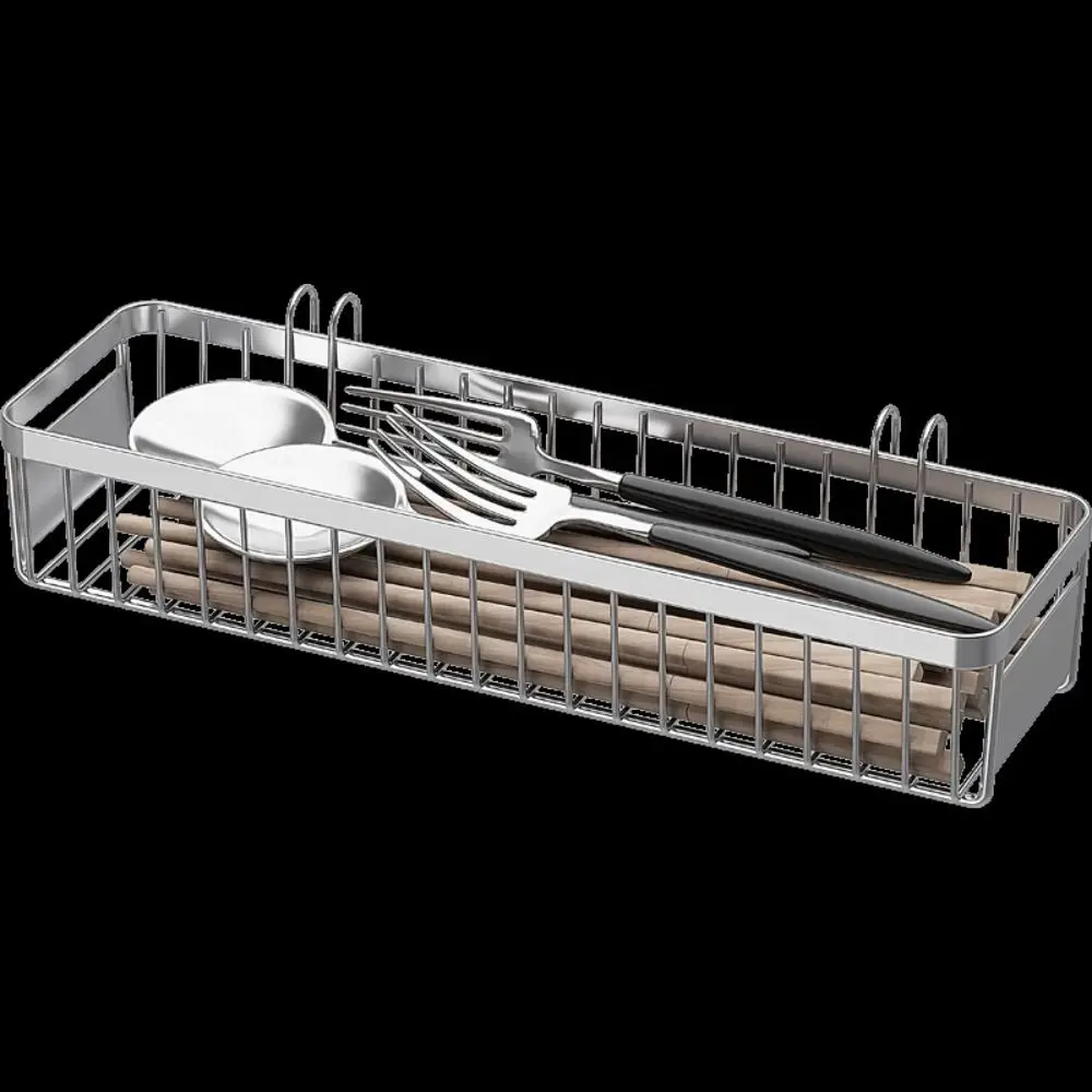Stainless Steel Hanging Cutlery Holder Silver with Hook Cutlery Drainer Rack Easy Clean Rust Proof Dishwasher Cutlery Holder