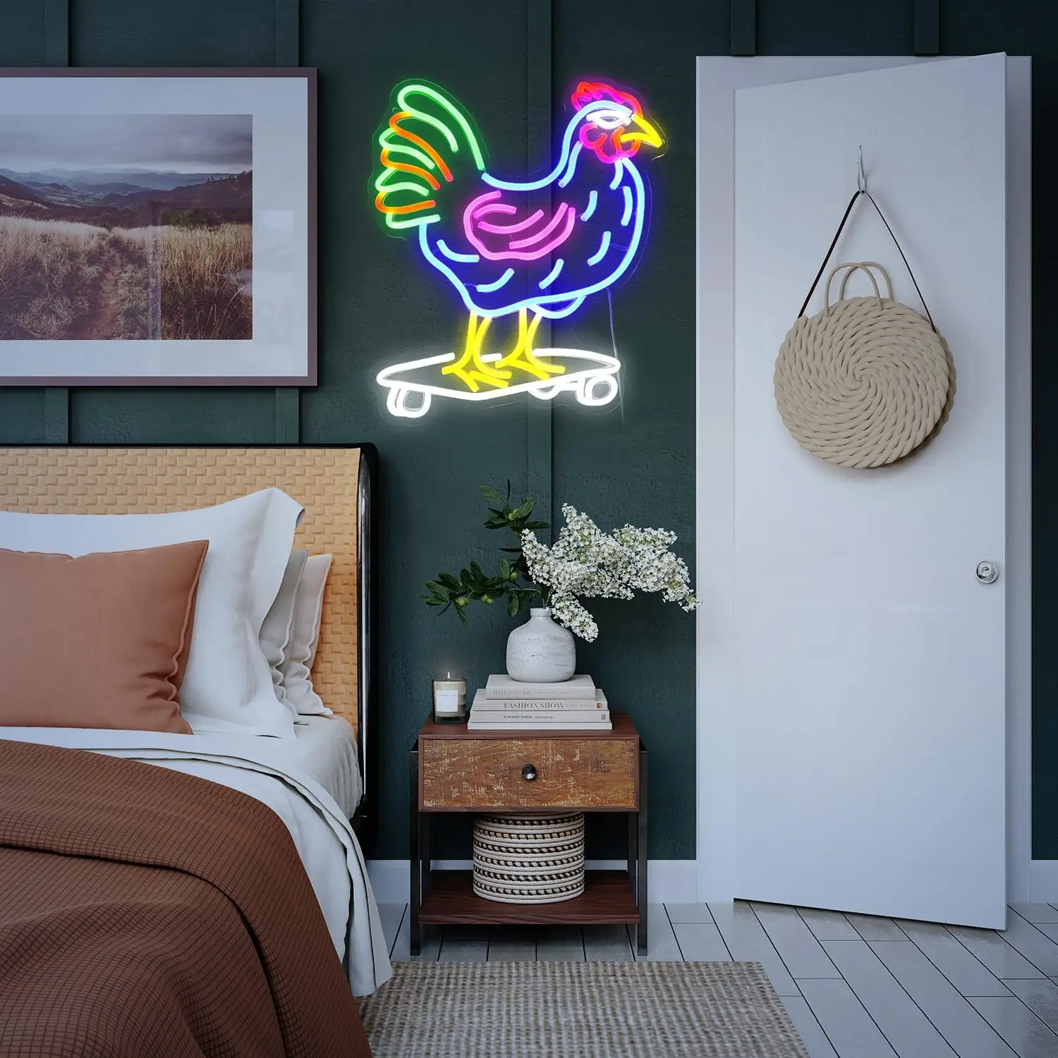 USB Dimmable Chicken Neon Sign Funny Skateboarding Rooster LED Neon Light for Bedroom Men Cave Bar Game Room Home Decor Gift