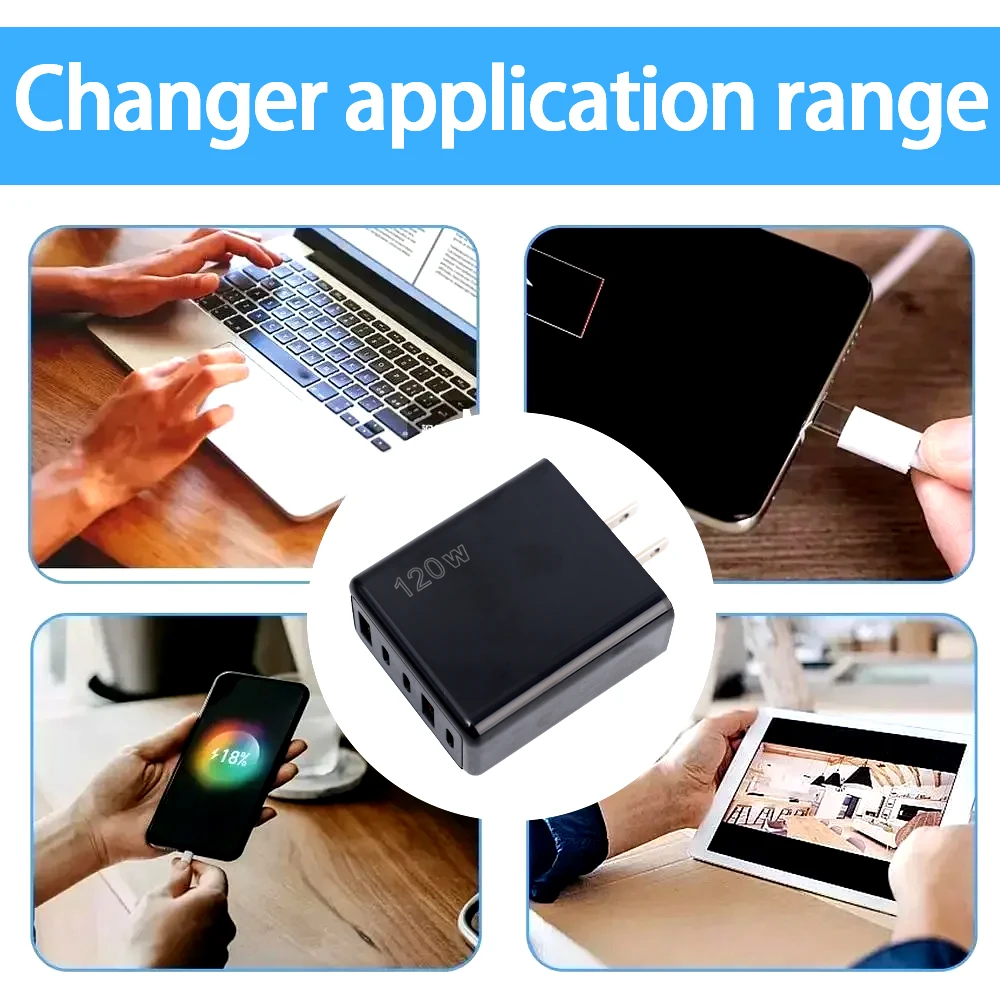 120W Charger Fast Charging PD QC 3.0 USB Type C Chargers Adapter For iPhone 16 15 Samsung Xiaomi EU/US/UK Plug Adapters