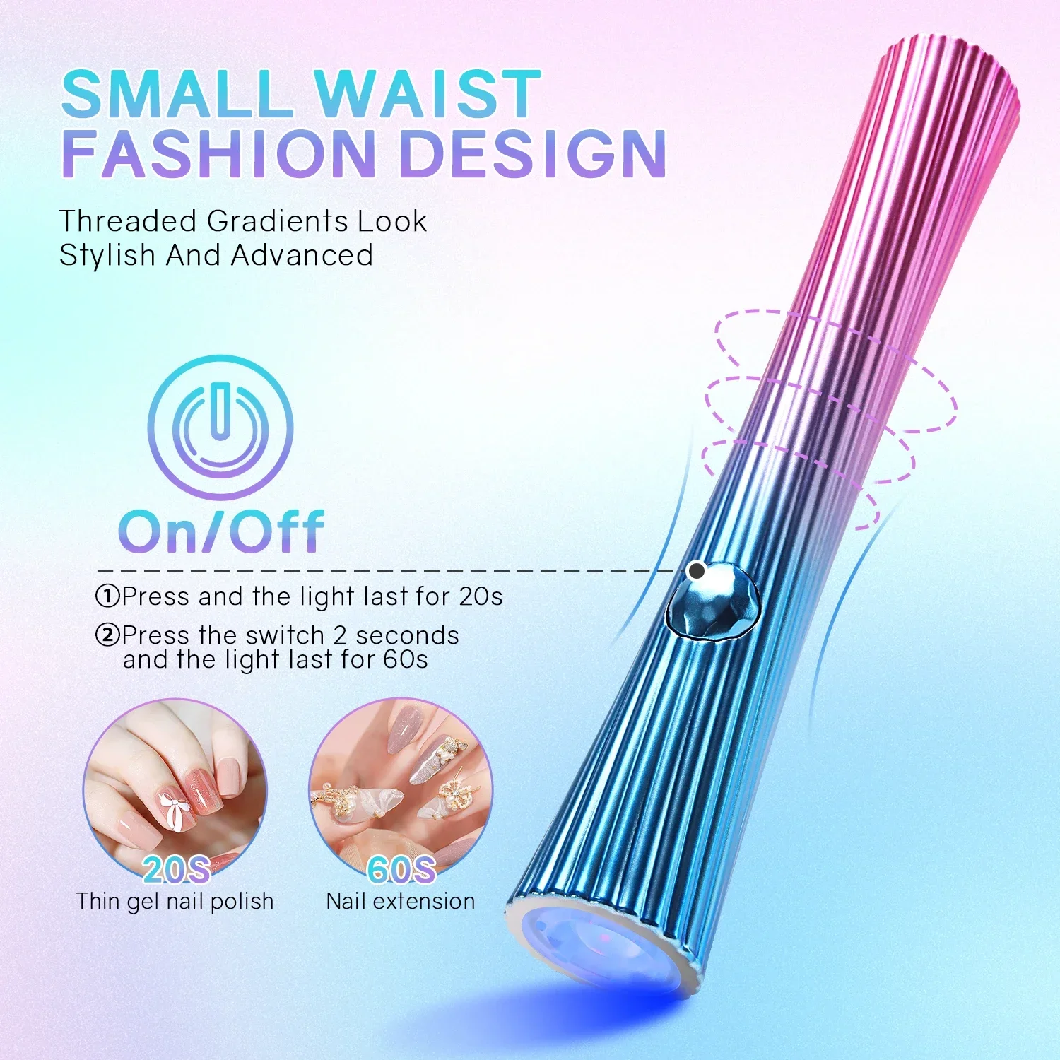 Mini UV Light for Gel Nails Rechargeable Nail Lamp Handheld Portable Cordless USB Nail Dryer Lamp for Fast Curing Gel Polish