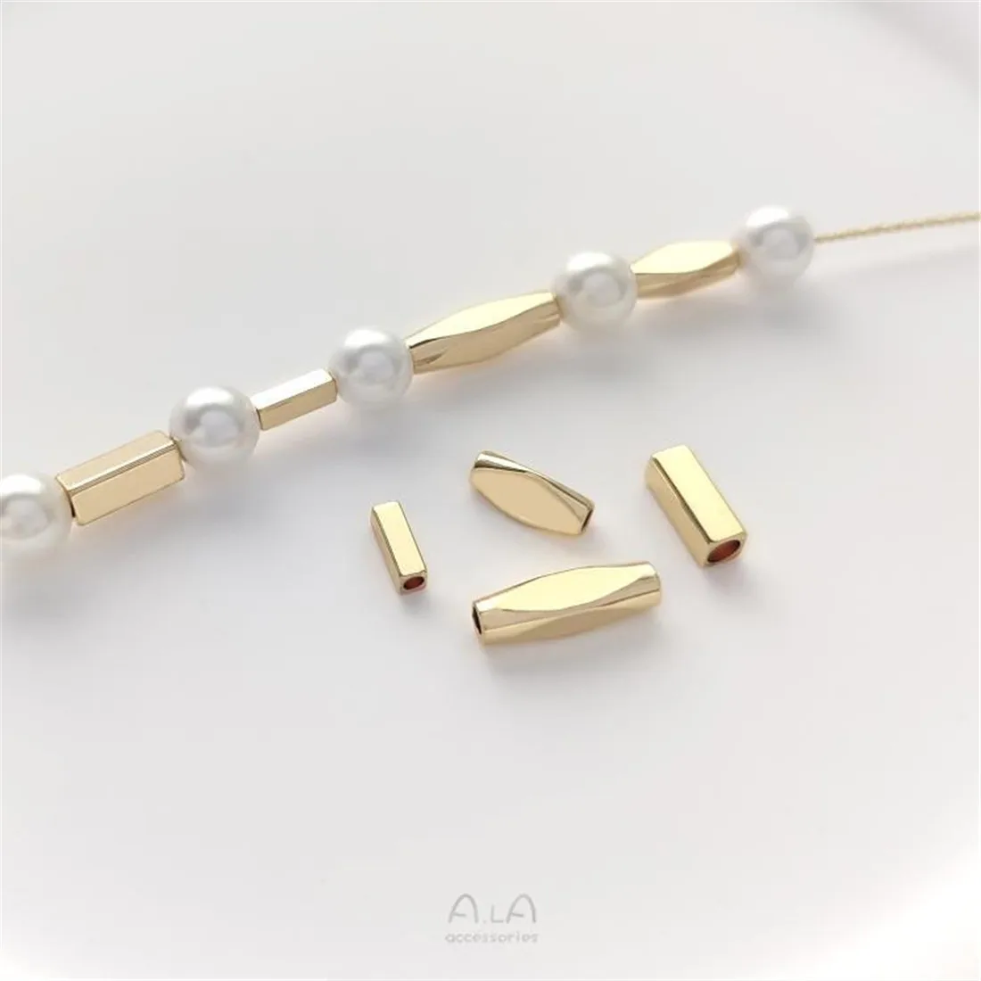 14K Gold-filled Rectangular Tube Beads Diamond Cut Corner Long Tube Spacer Beads Handmade Beaded DIY Bracelet Jewelry Material