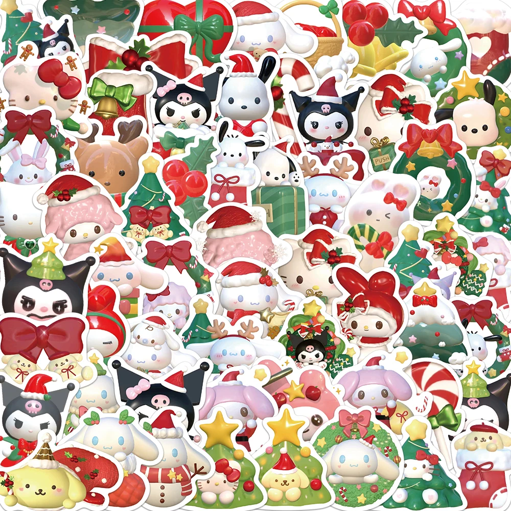 

10/60PCS Cute Funny Cartoon Christmas Sanrio Stickers Decoration Stationery Guitar Skateboard Phone Laptop Sticker Kids Toys