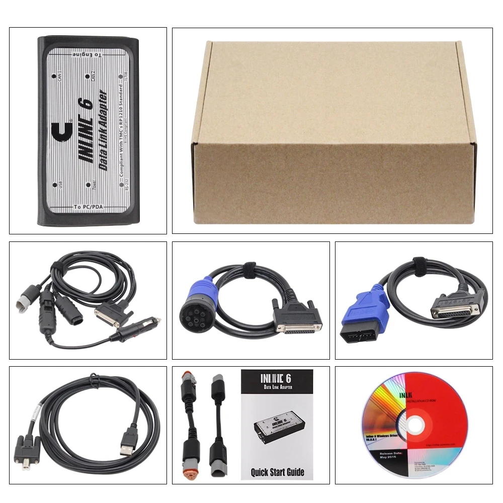 For Cummins INLINE 6 Data Link Adapter Heavy Duty Truck Diagnostic Tool Cummins Insite V7.62 Or V8.7 Pro INLINE6 OBD2 Scanner