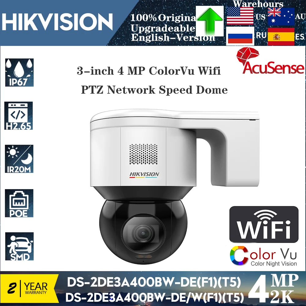 Hikvison 3 pollici 4MP Wifi ColorVu Network Speed Dome PT 4mm DS-2DE3A400BW-DE/W(F1)(T5) Videocamera con acquisizione facciale con microfono integrato e altoparlante