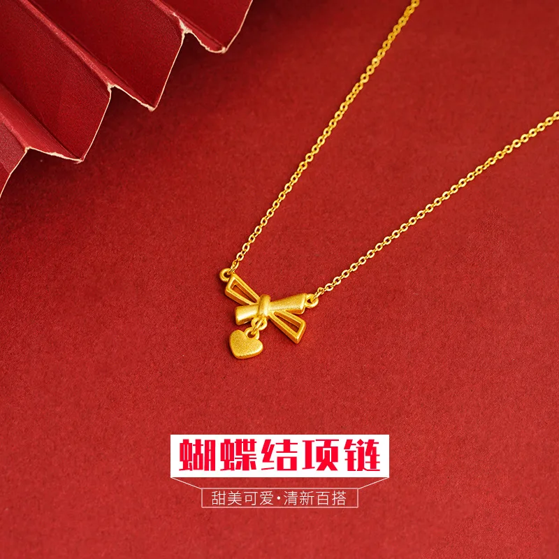 Wholesale NL336 European FashionFine Woman Girlfriend Bride Party Birthday Wedding Gift Bowknot Heart 24KT Gold Pendant Necklace