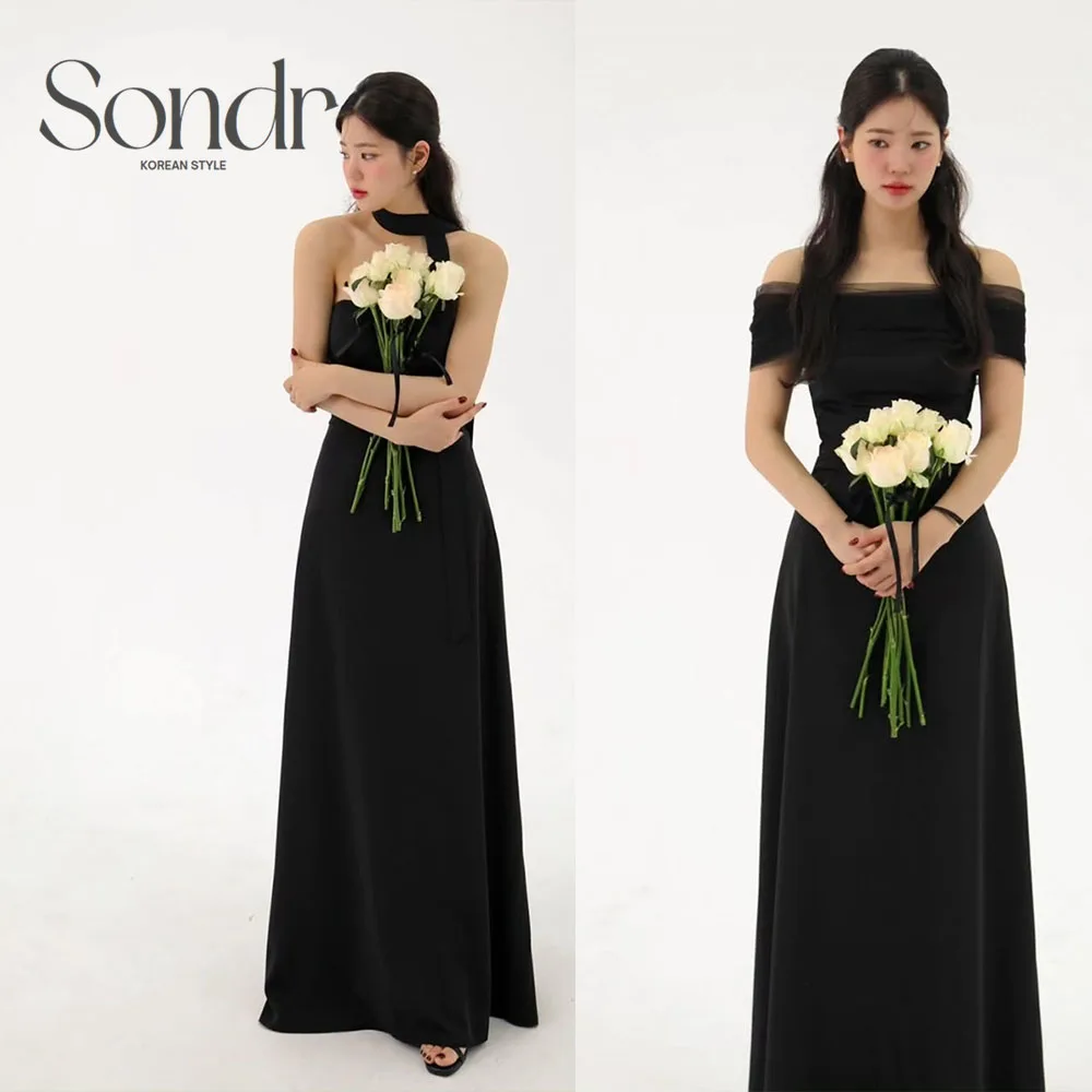 

Sondr Black Elegant Korean Wedding Snap Dresses Strapless A Line Customized Bridal Photo Shoot Gown with Detachable Shawl