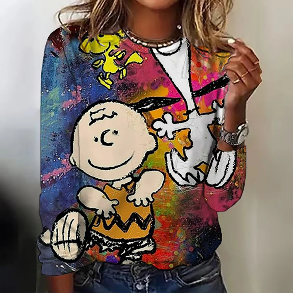 Women\'s long sleeved T-shirt Kawaii O-neck s-3XL Snoopy cute high-quality 3D printed new youth women\'s clothing