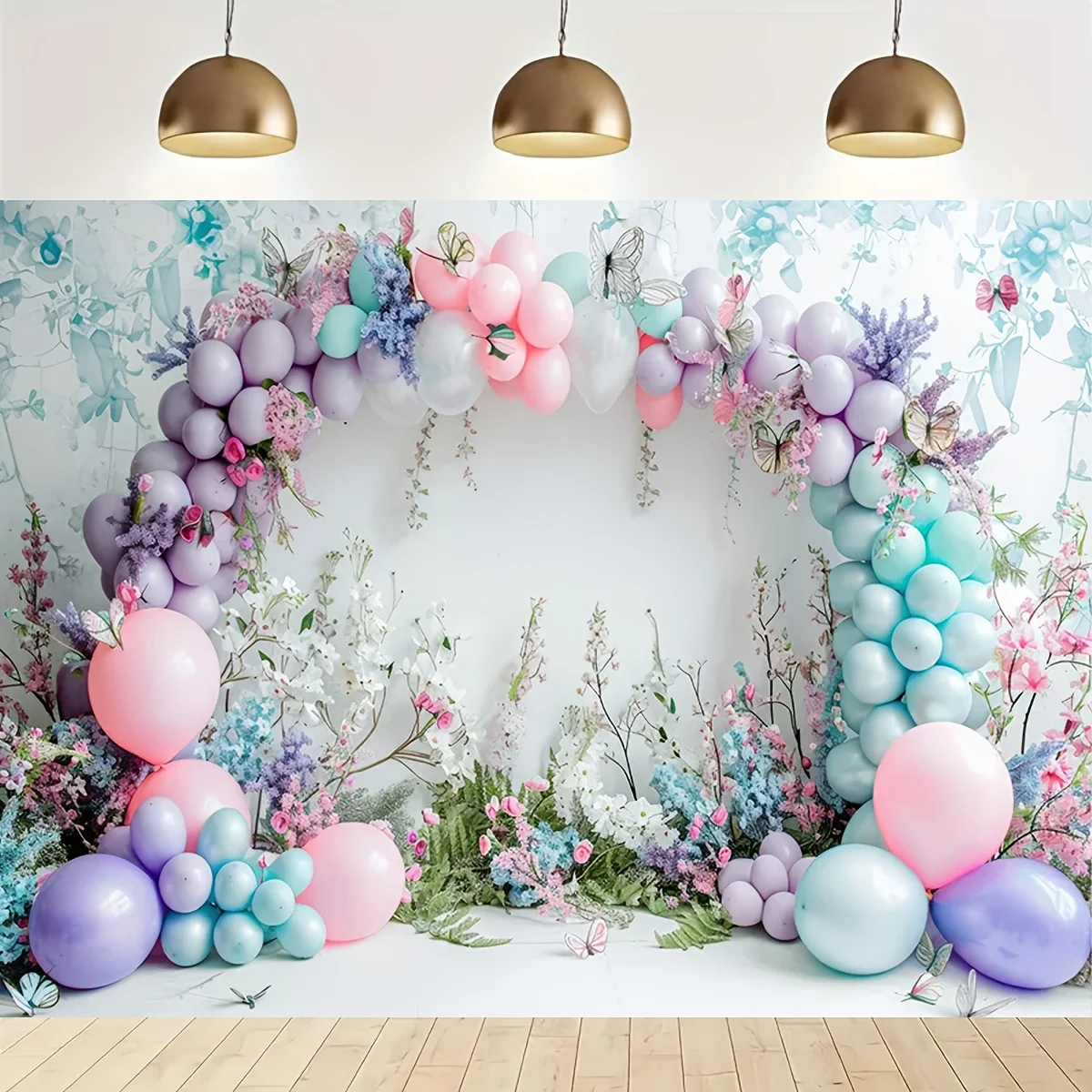 Niedlicher Hintergrundstoff für Dusche und Geburtstagsfeiern – Hintergrund für Ballonbogen und Fotografie mit Blumenmotiv